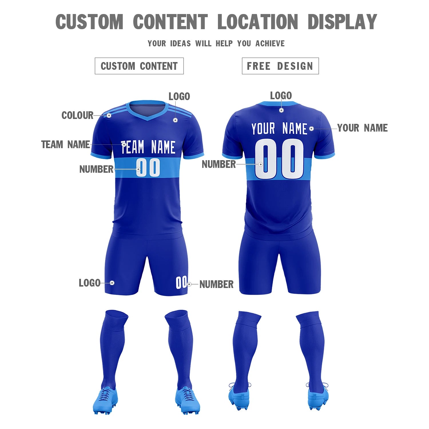 Custom Royal Blue-Powder Blue Breathable Soccer Sets Jersey