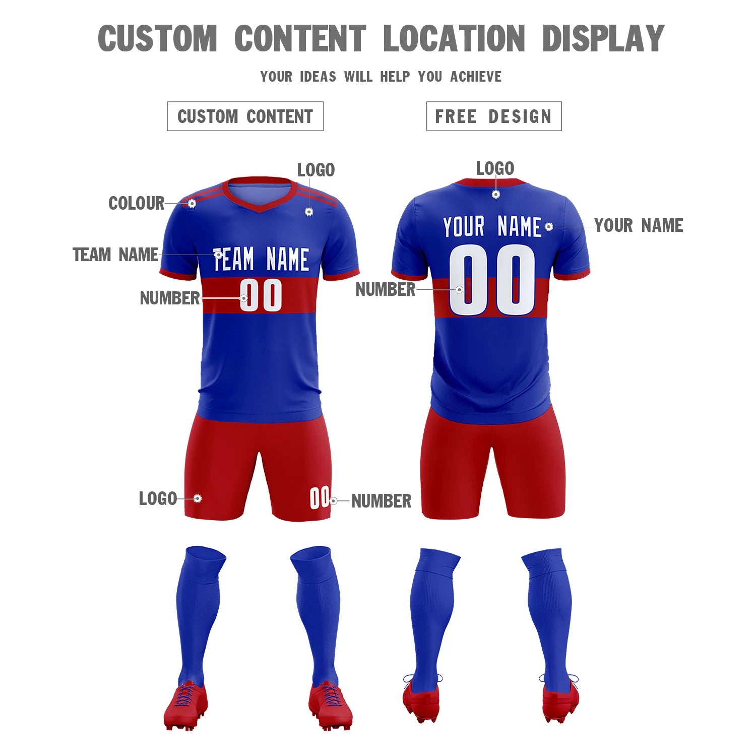 Custom Royal Blue-Red Breathable Soccer Sets Jersey