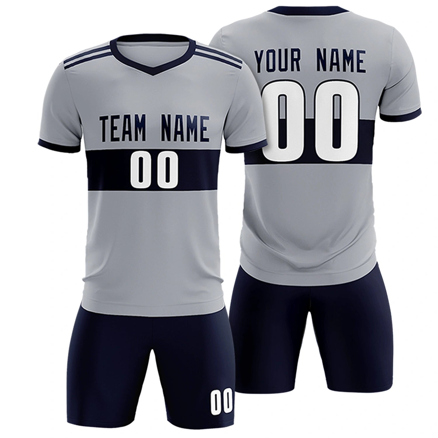 Custom Gray Navy Breathable Soccer Sets Jersey