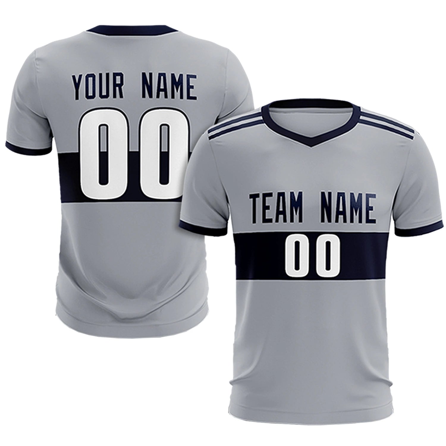 Custom Gray Navy Breathable Soccer Sets Jersey