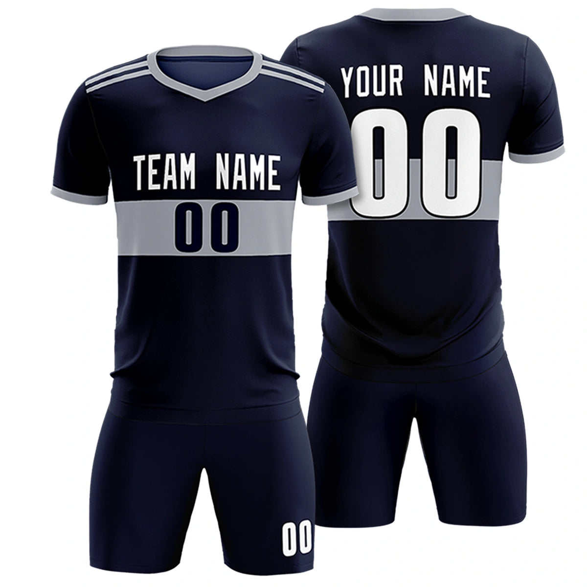 Custom Navy Gray Breathable Soccer Sets Jersey