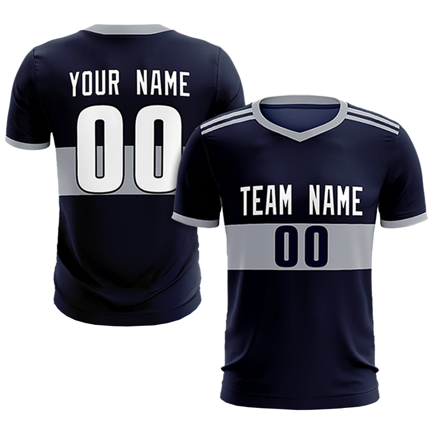 Custom Navy Gray Breathable Soccer Sets Jersey