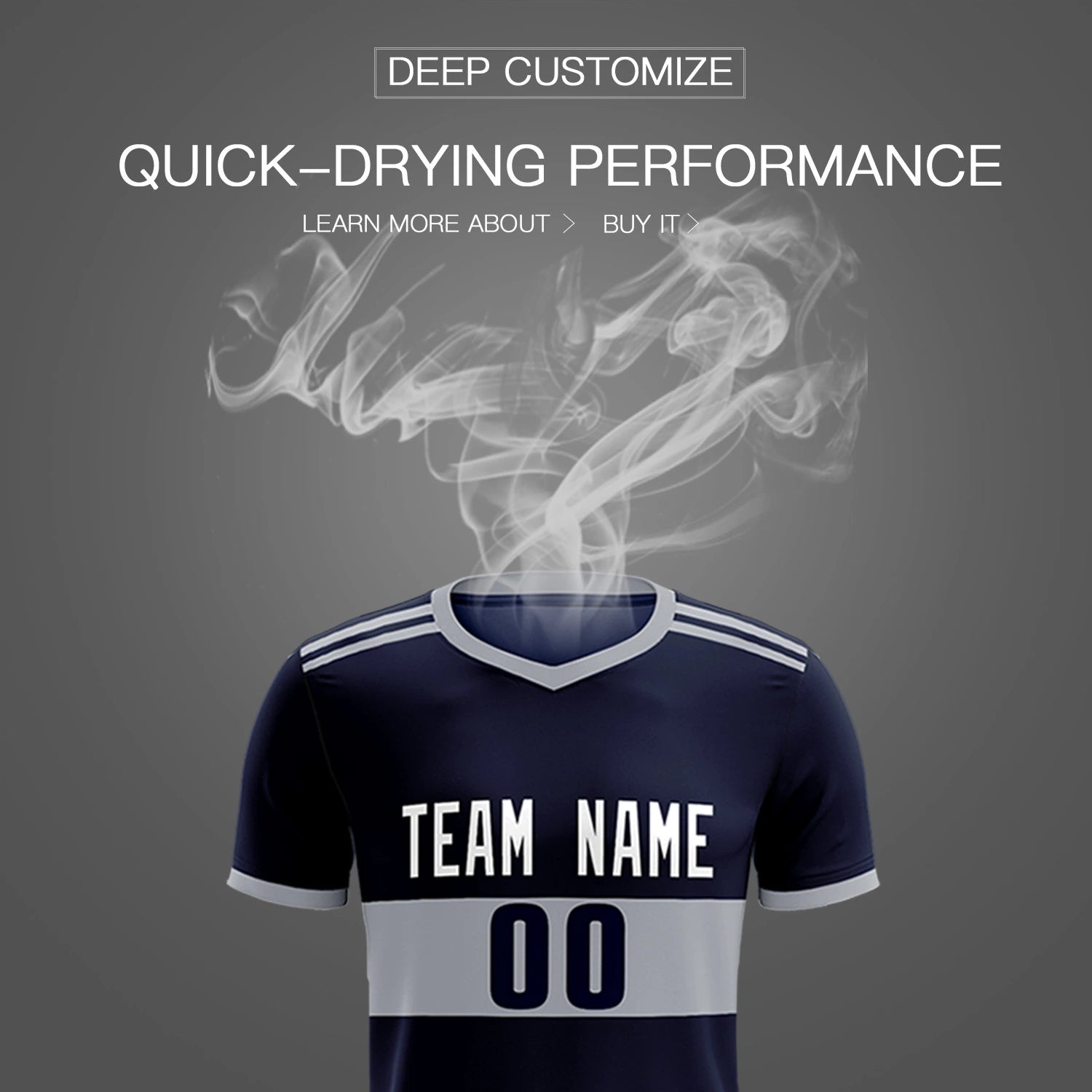 Custom Navy Gray Breathable Soccer Sets Jersey