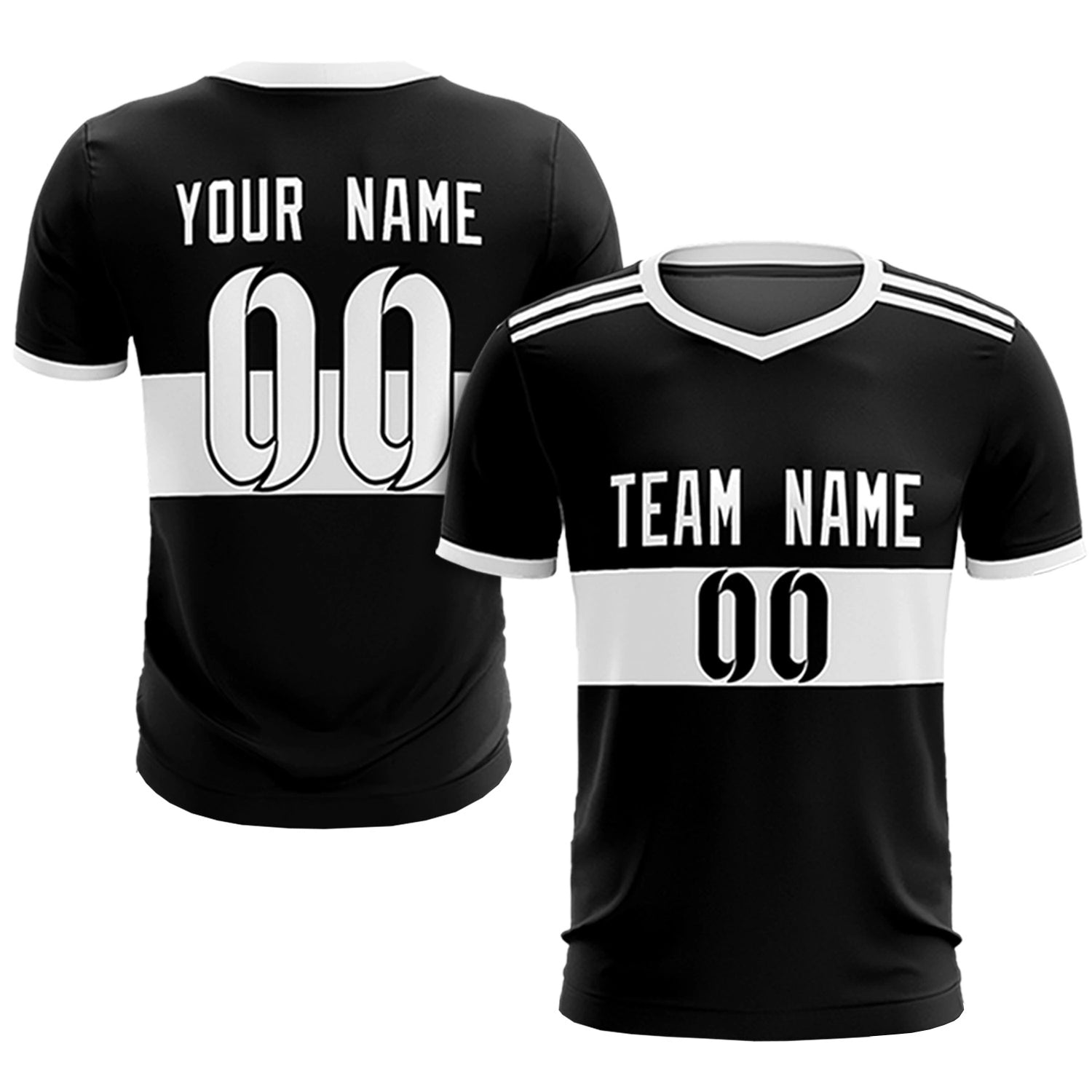 Custom Black White Breathable Soccer Sets Jersey