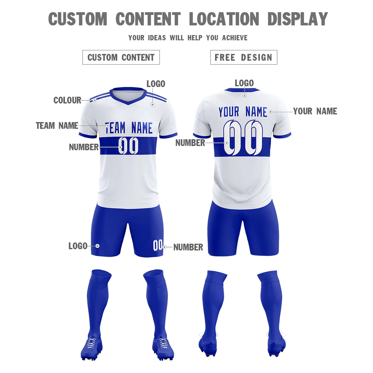 Custom White-Royal Blue Breathable Soccer Sets Jersey