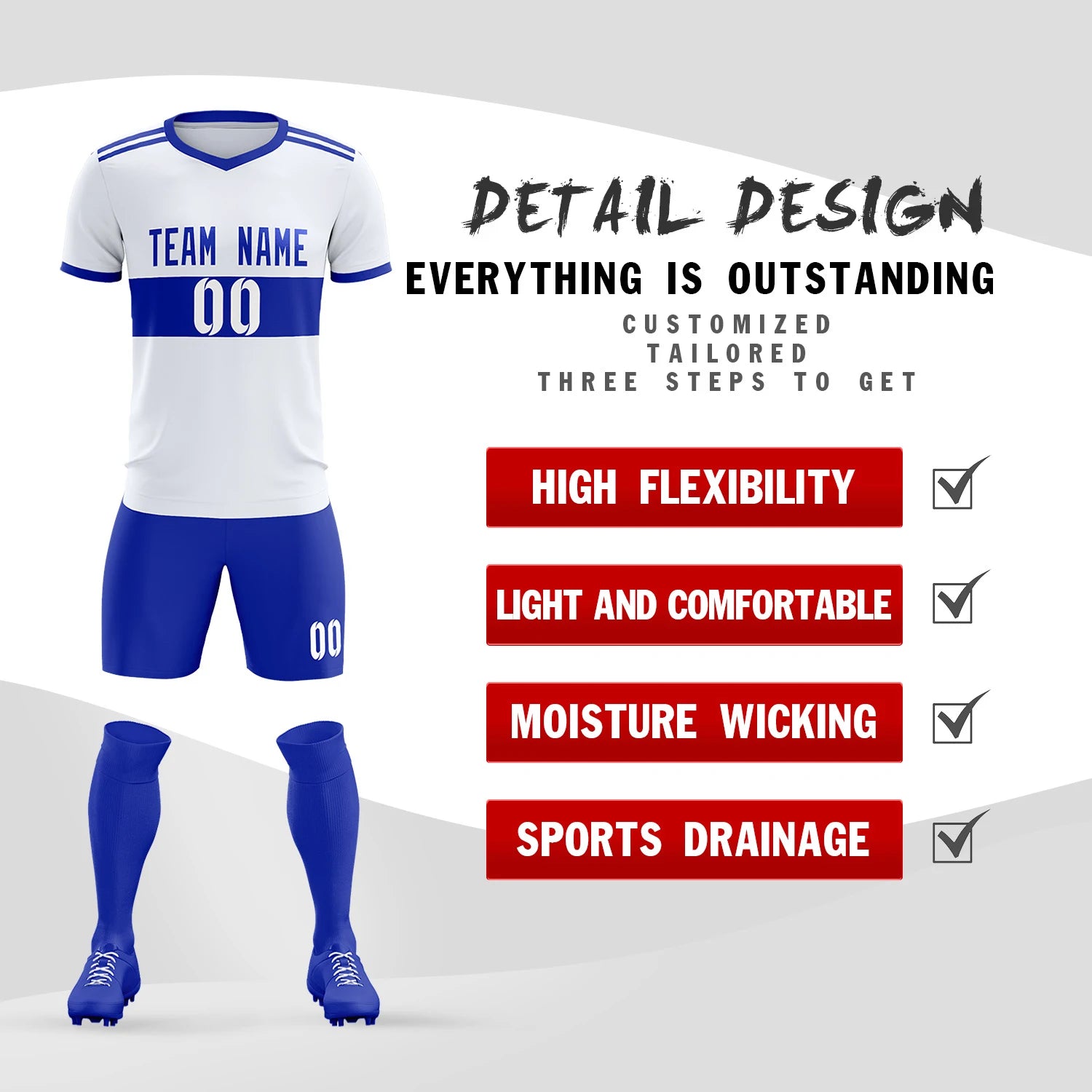 Custom White-Royal Blue Breathable Soccer Sets Jersey