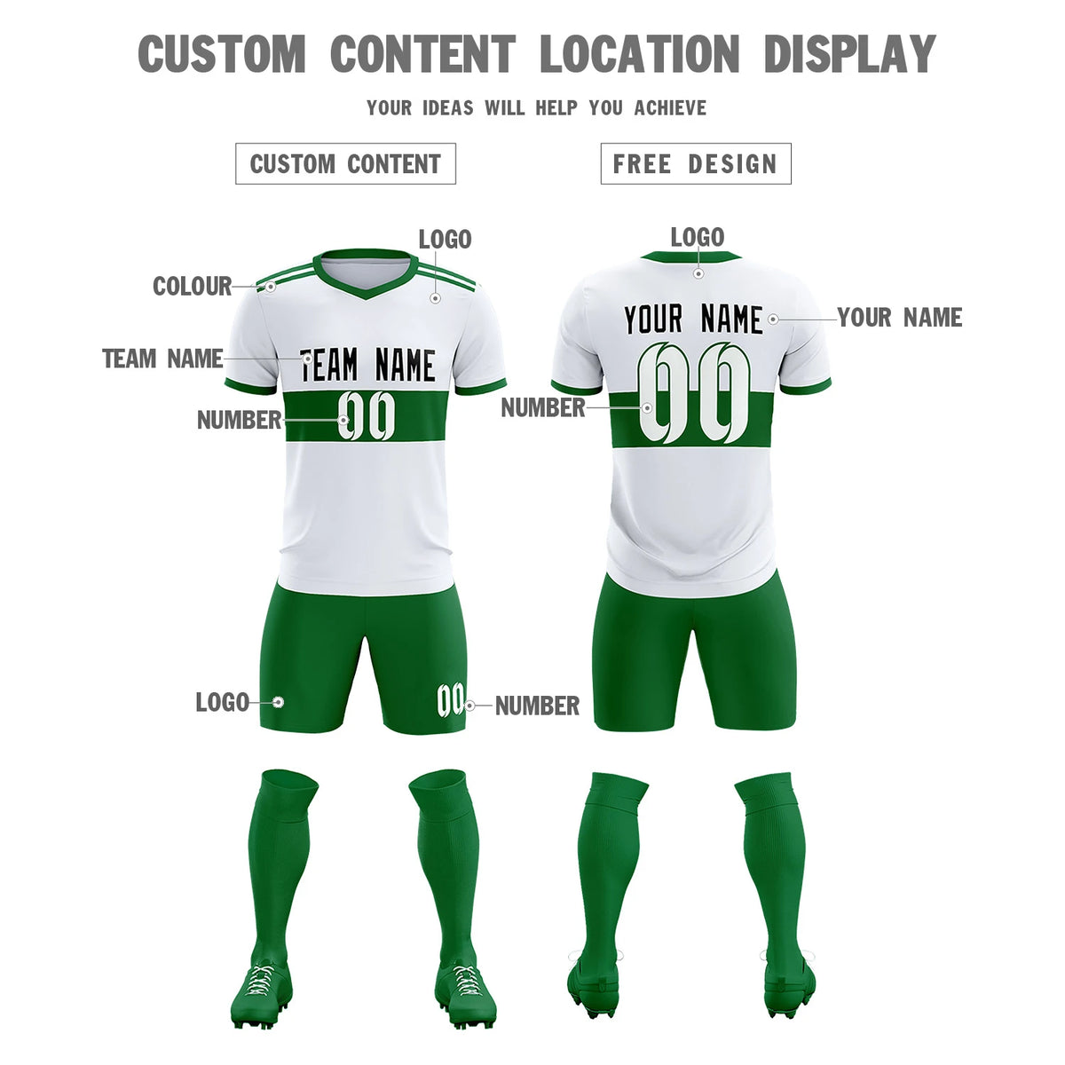 Custom White-Kelly Green Breathable Soccer Sets Jersey
