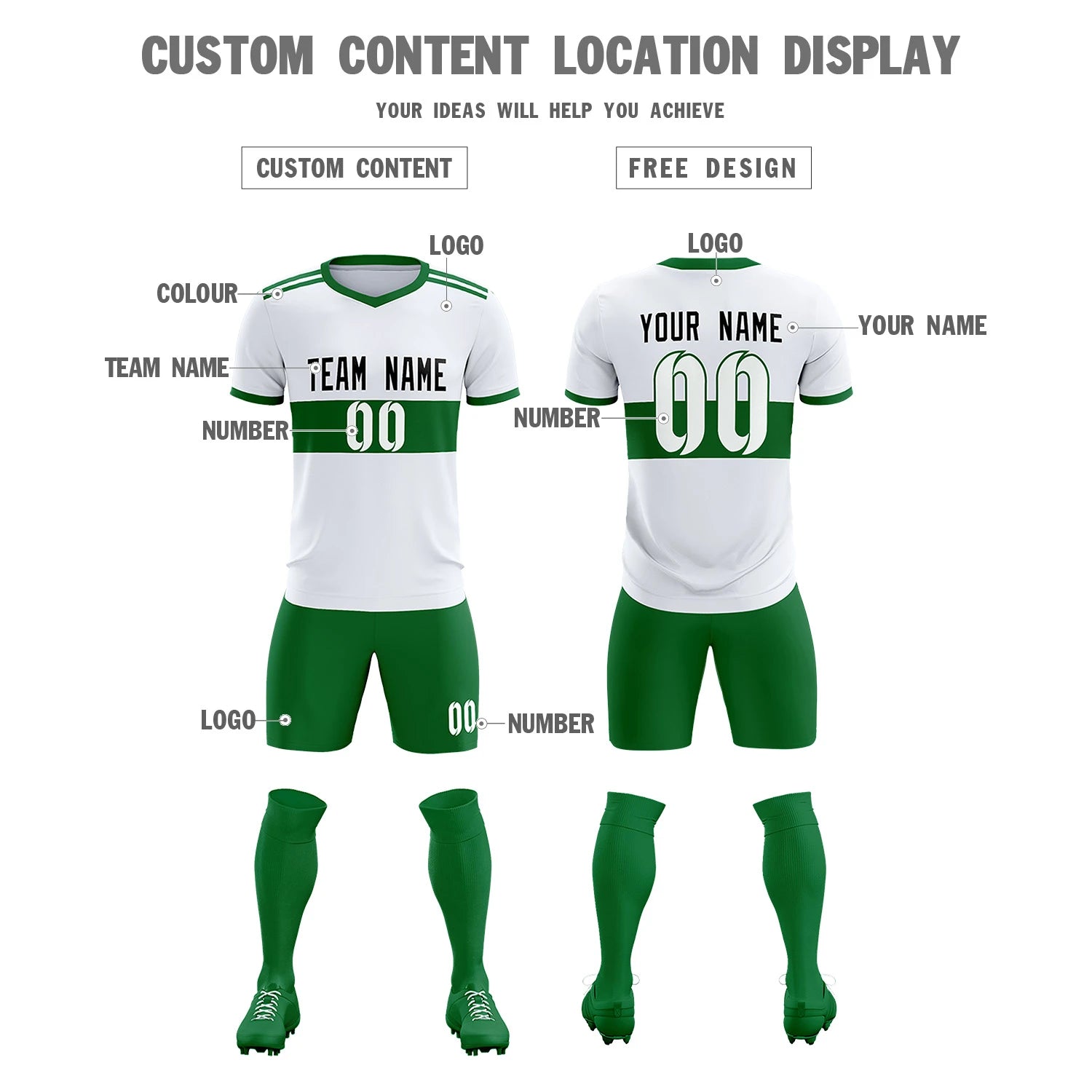 Custom White-Kelly Green Breathable Soccer Sets Jersey