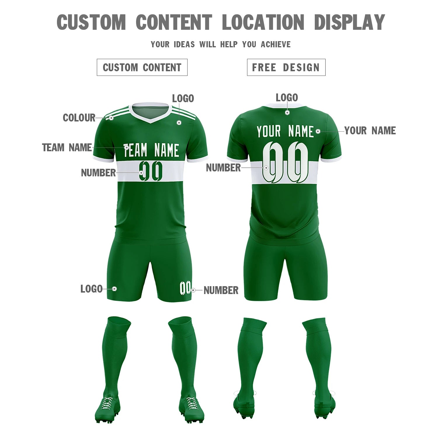 Custom Kelly Green-White Breathable Soccer Sets Jersey