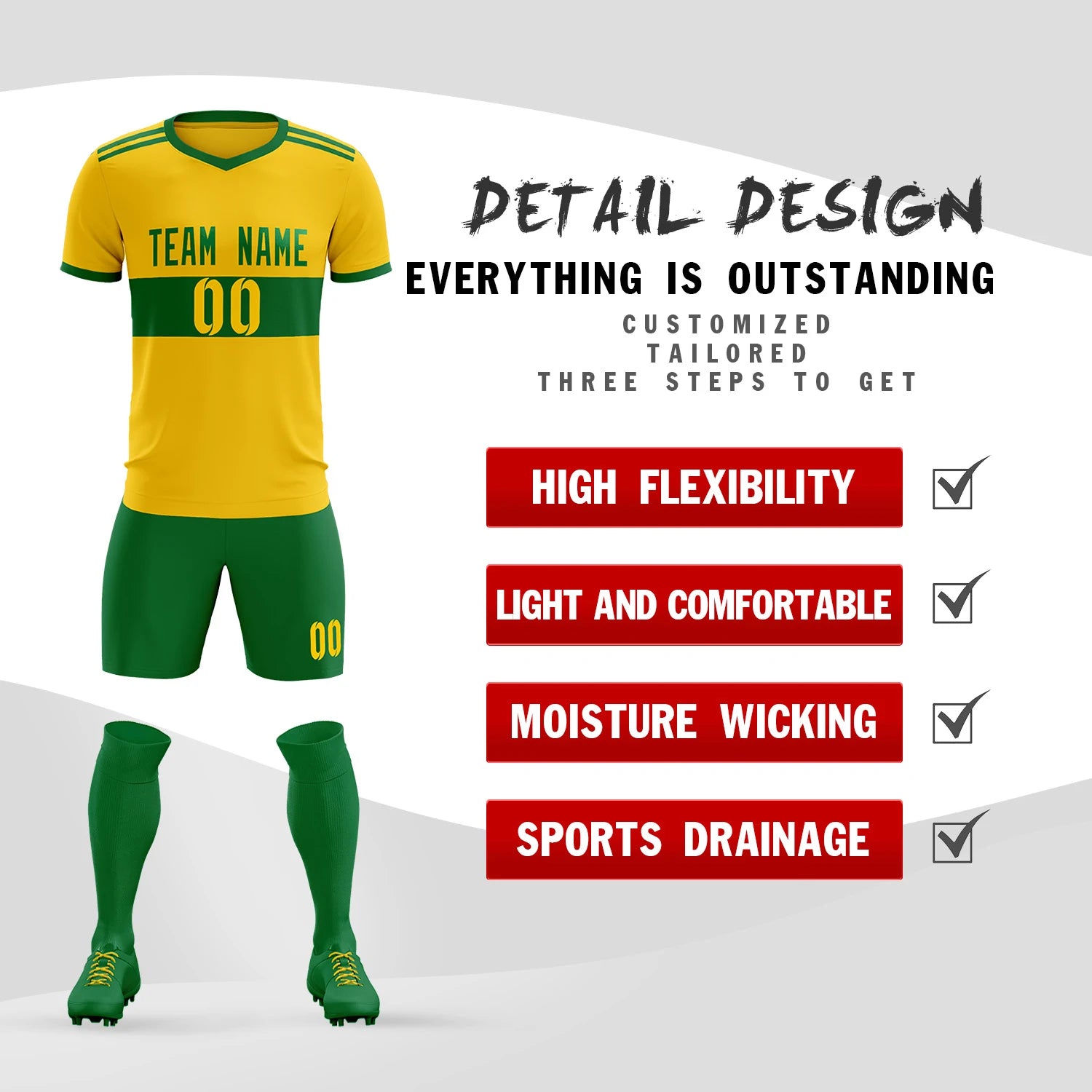 Custom Gold 01-Kelly Green Breathable Soccer Sets Jersey