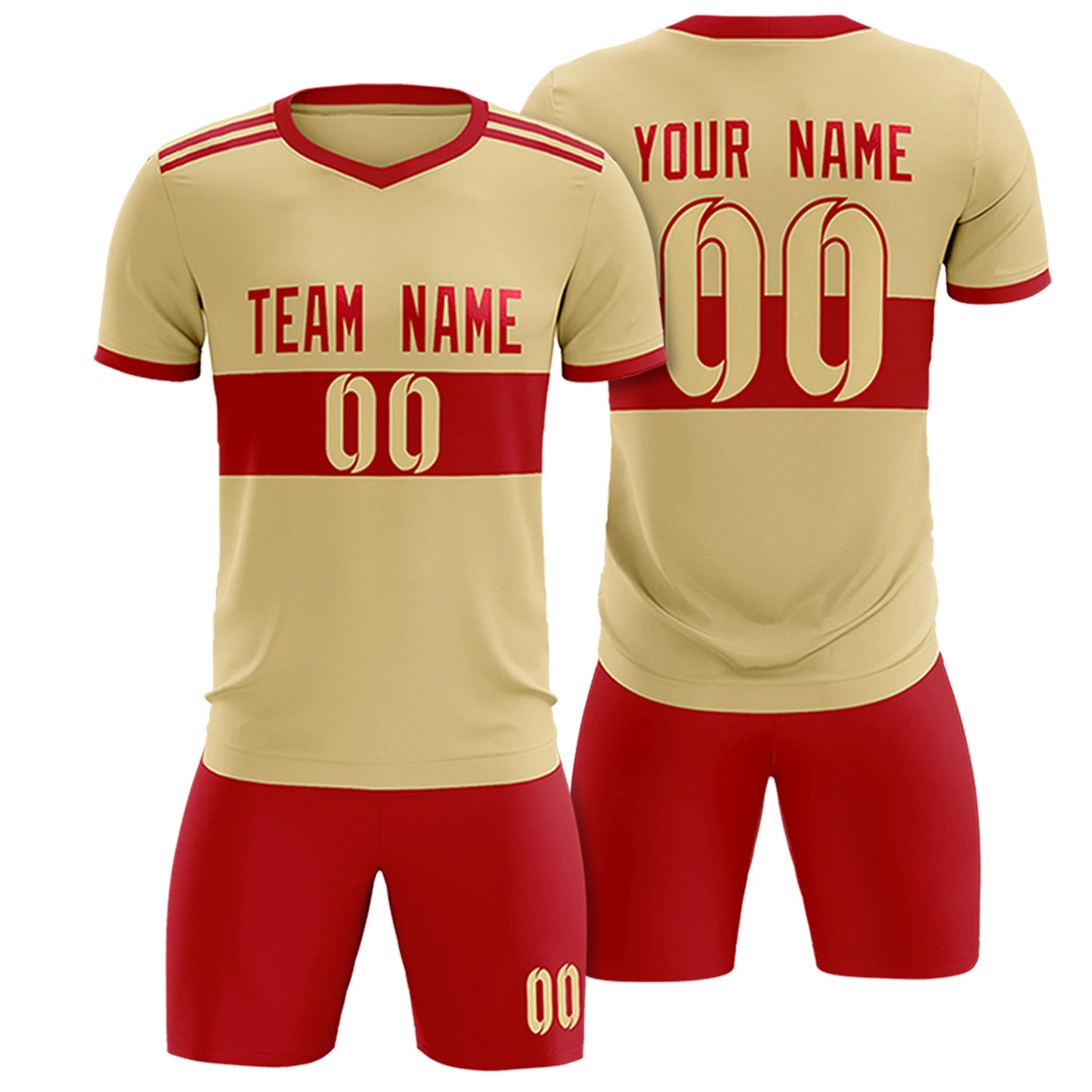 Custom Khaki Red Breathable Soccer Sets Jersey