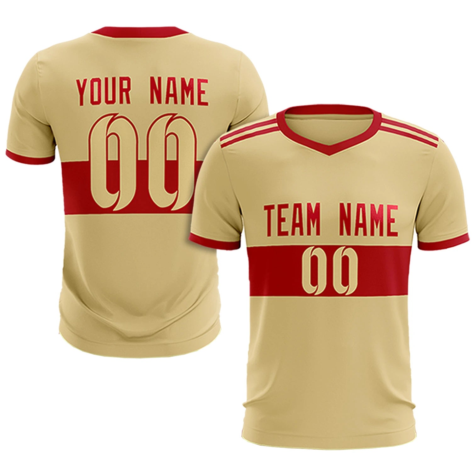 Custom Khaki Red Breathable Soccer Sets Jersey