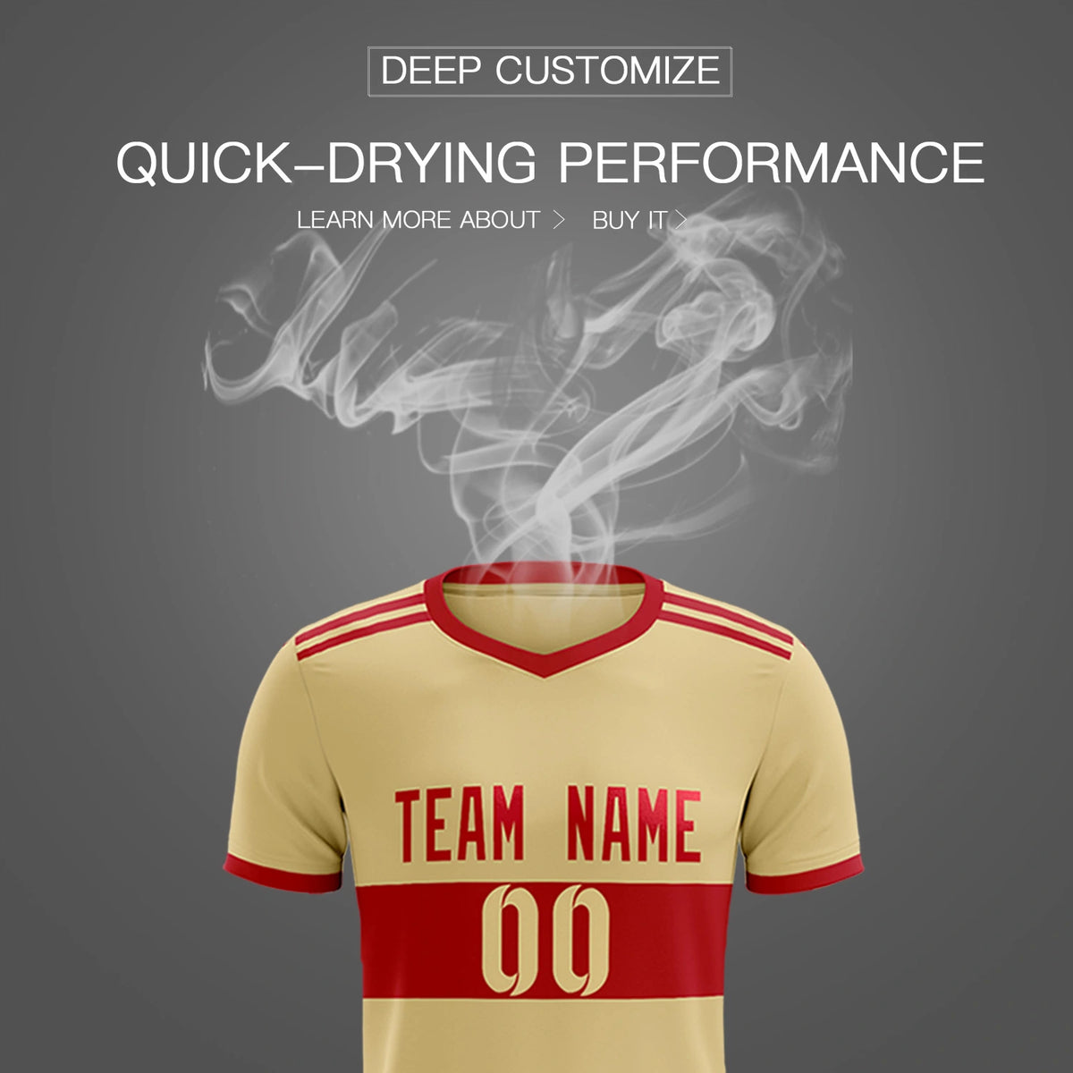 Custom Khaki Red Breathable Soccer Sets Jersey