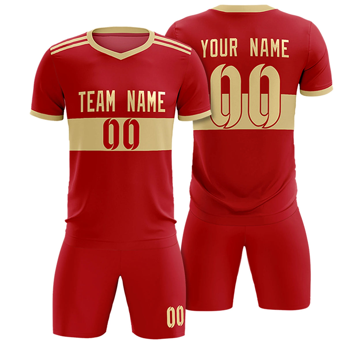 Custom Red Khaki Breathable Soccer Sets Jersey