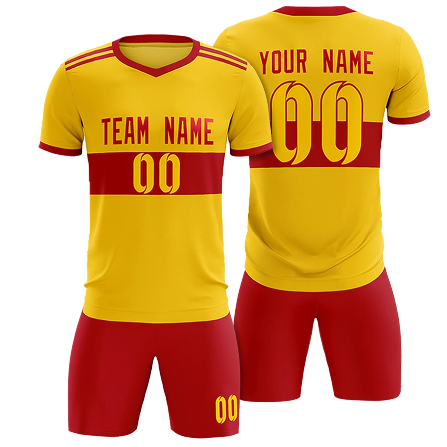 Custom Gold01 Red Breathable Soccer Sets Jersey