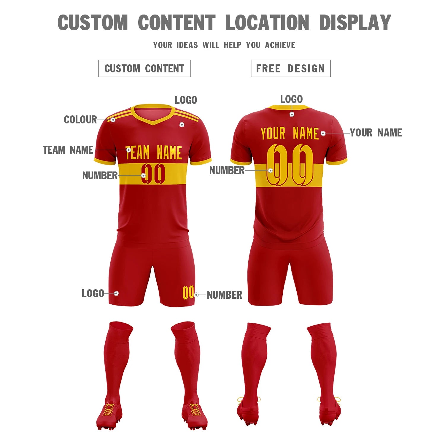 Custom Red Gold01 Breathable Soccer Sets Jersey