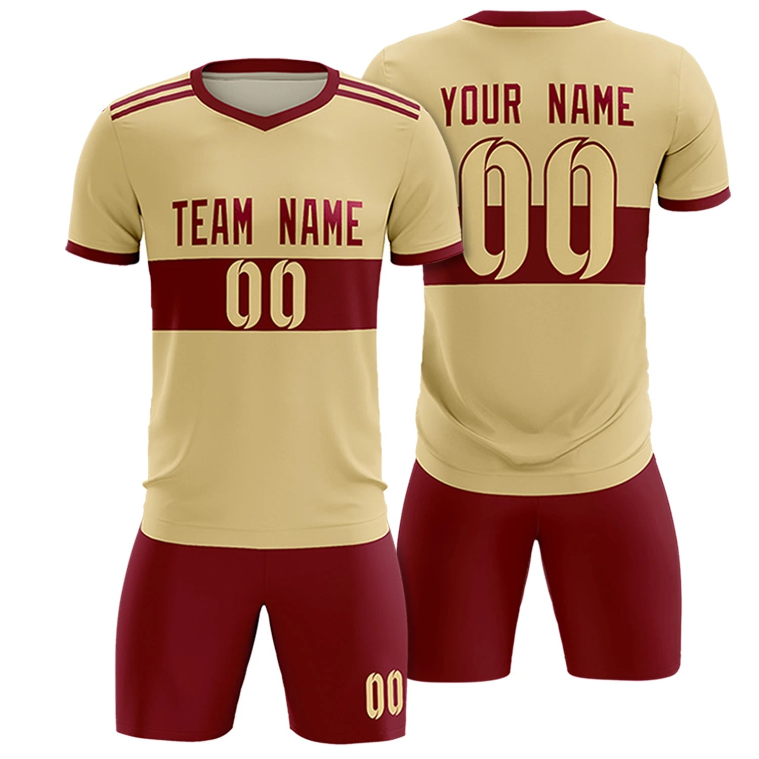 Custom Khaki Crimson Breathable Soccer Sets Jersey