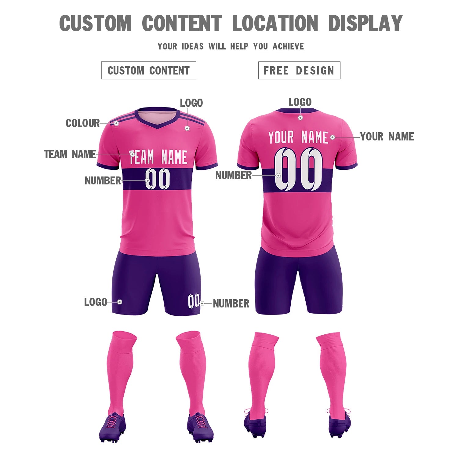 Custom Pink Purple Breathable Soccer Sets Jersey