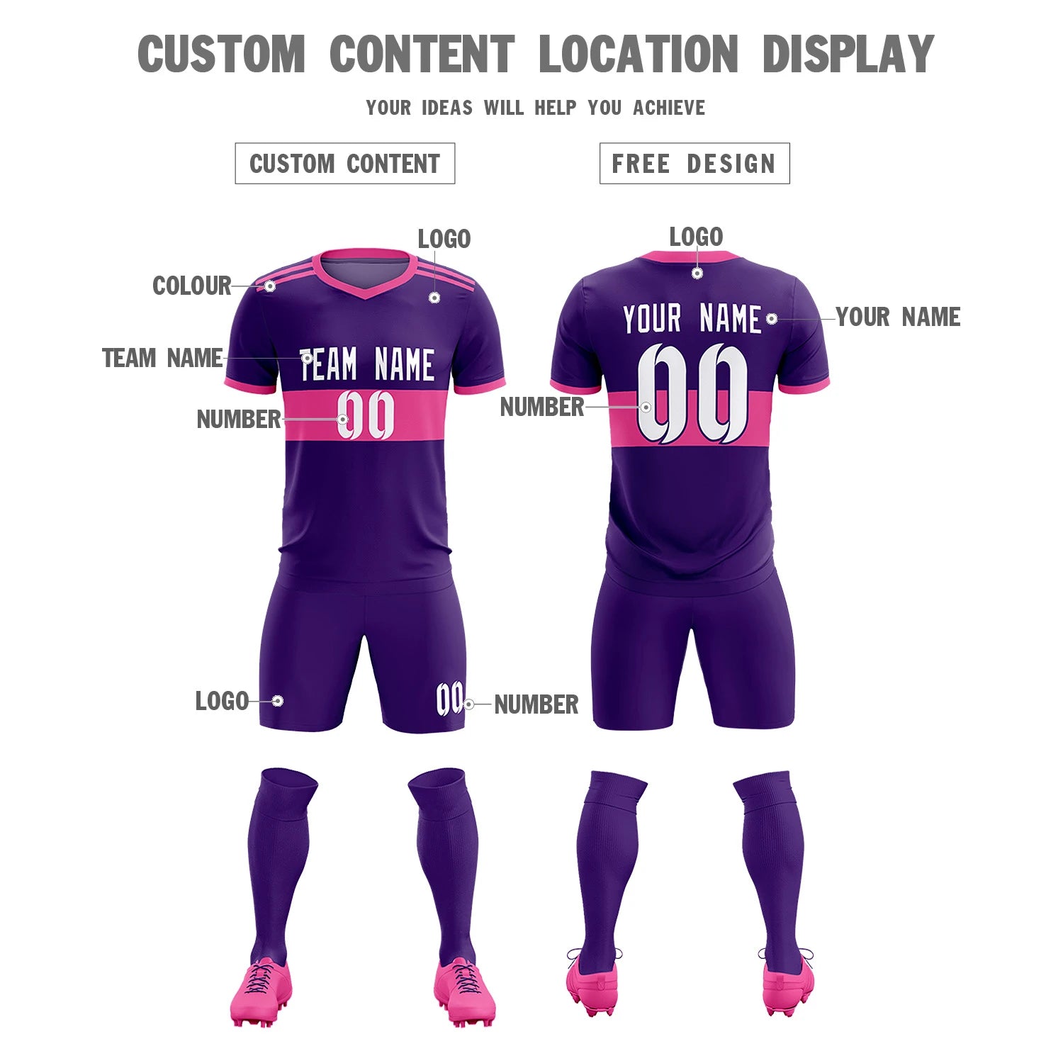 Custom Purple Pink Breathable Soccer Sets Jersey
