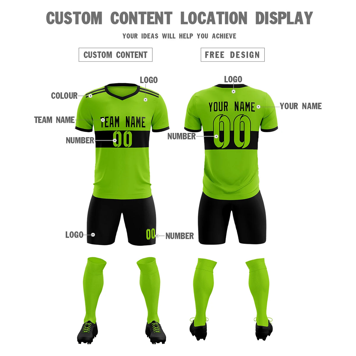 Custom Neon Green-Black Breathable Soccer Sets Jersey