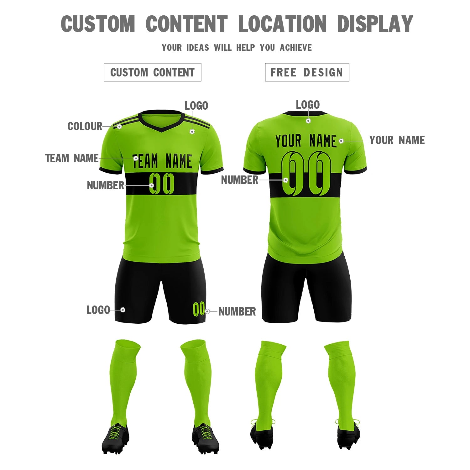 Custom Neon Green-Black Breathable Soccer Sets Jersey
