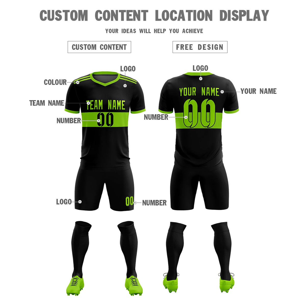 Custom Black-Neon Green Breathable Soccer Sets Jersey