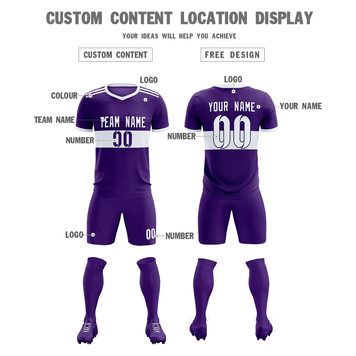 Custom Purple White Breathable Soccer Sets Jersey