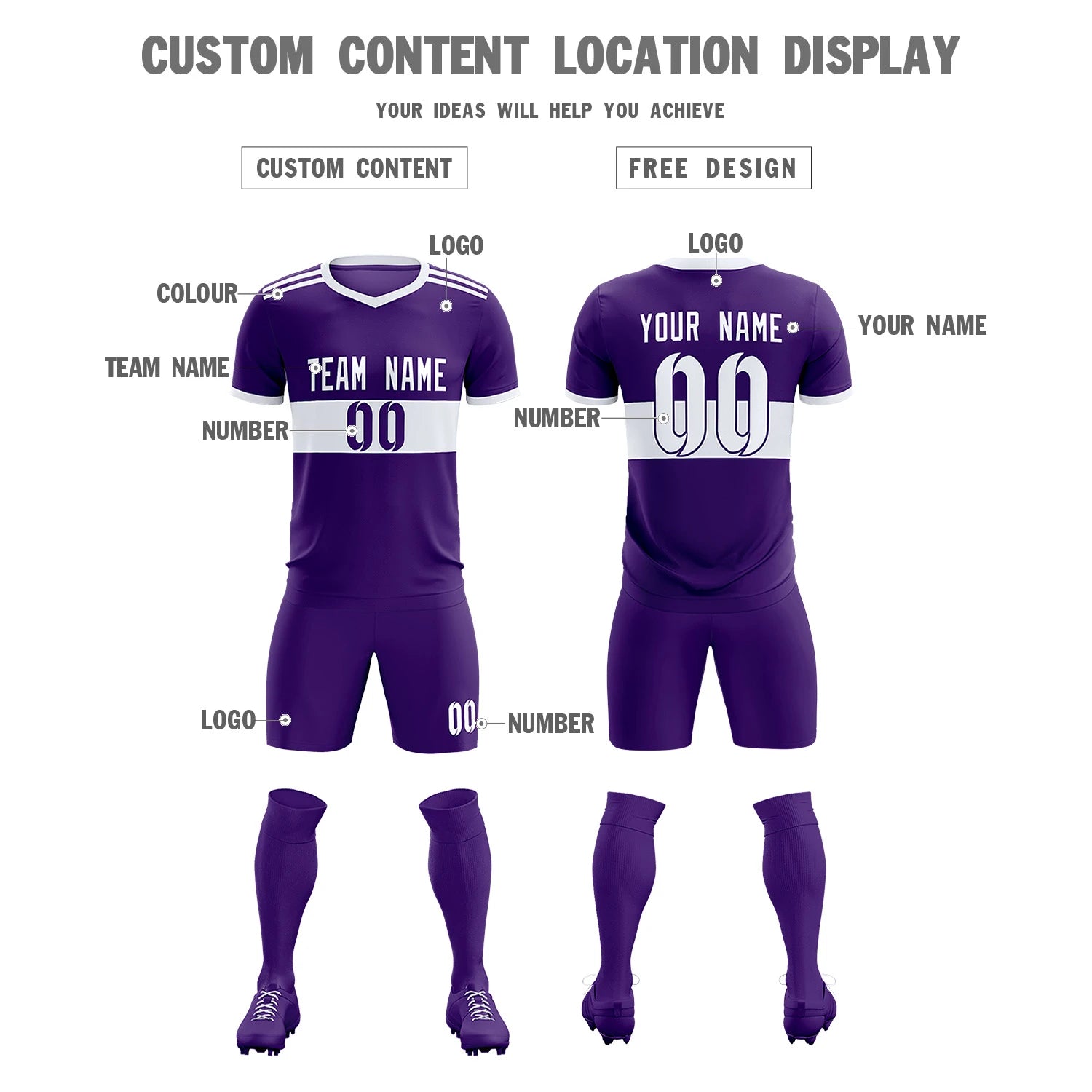 Custom Purple White Breathable Soccer Sets Jersey