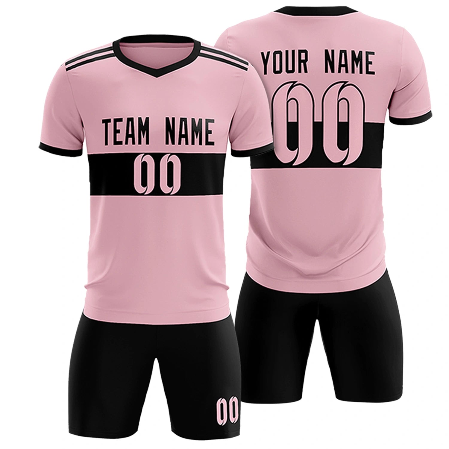 Custom Light Pink-Black Breathable Soccer Sets Jersey