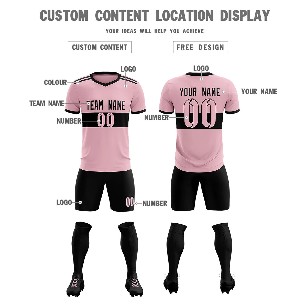 Custom Light Pink-Black Breathable Soccer Sets Jersey