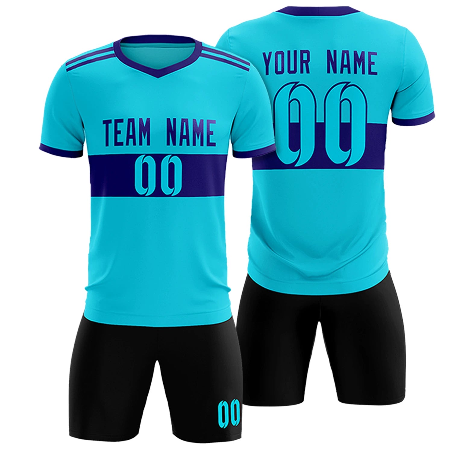 Custom Sky Blue-Black Breathable Soccer Sets Jersey