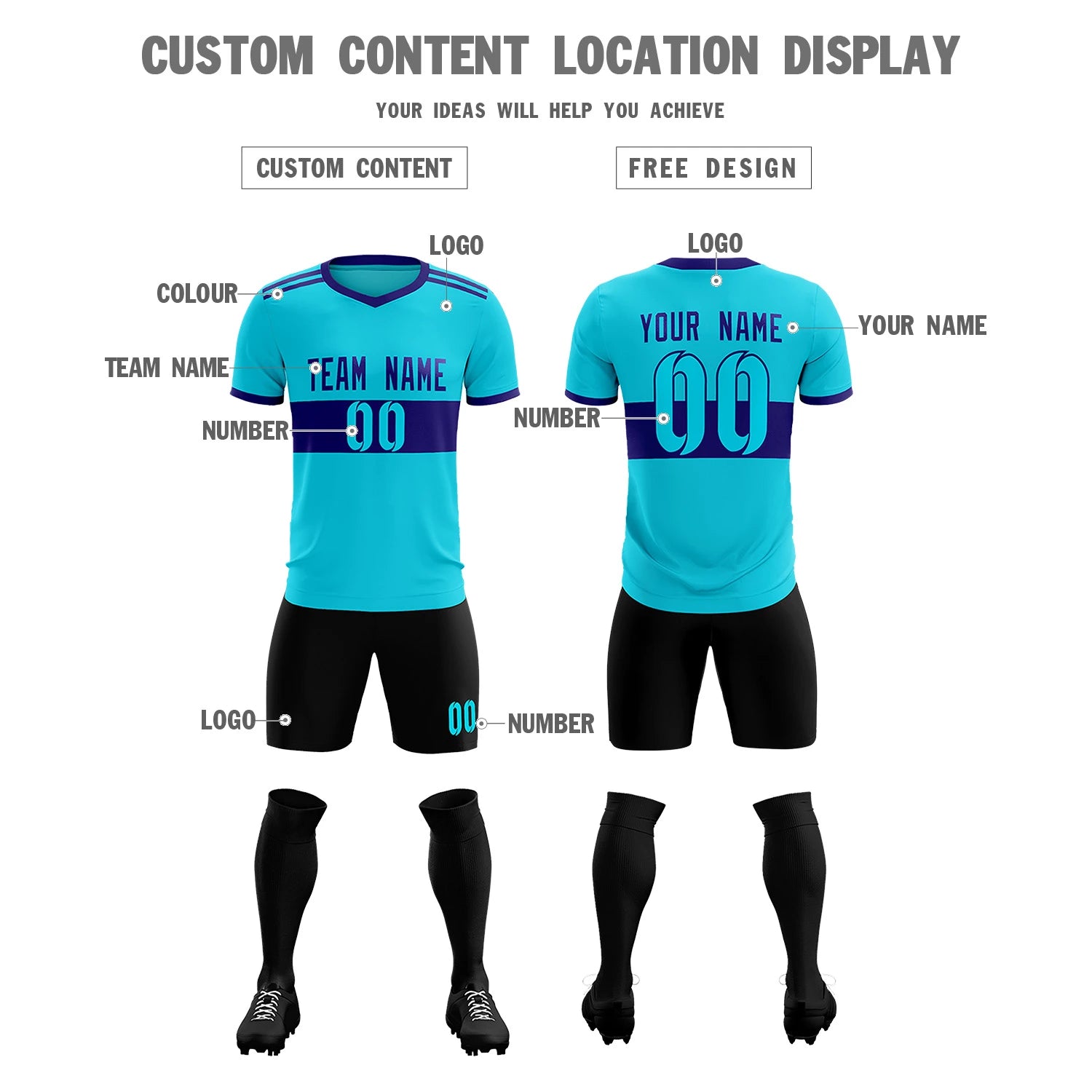Custom Sky Blue-Black Breathable Soccer Sets Jersey