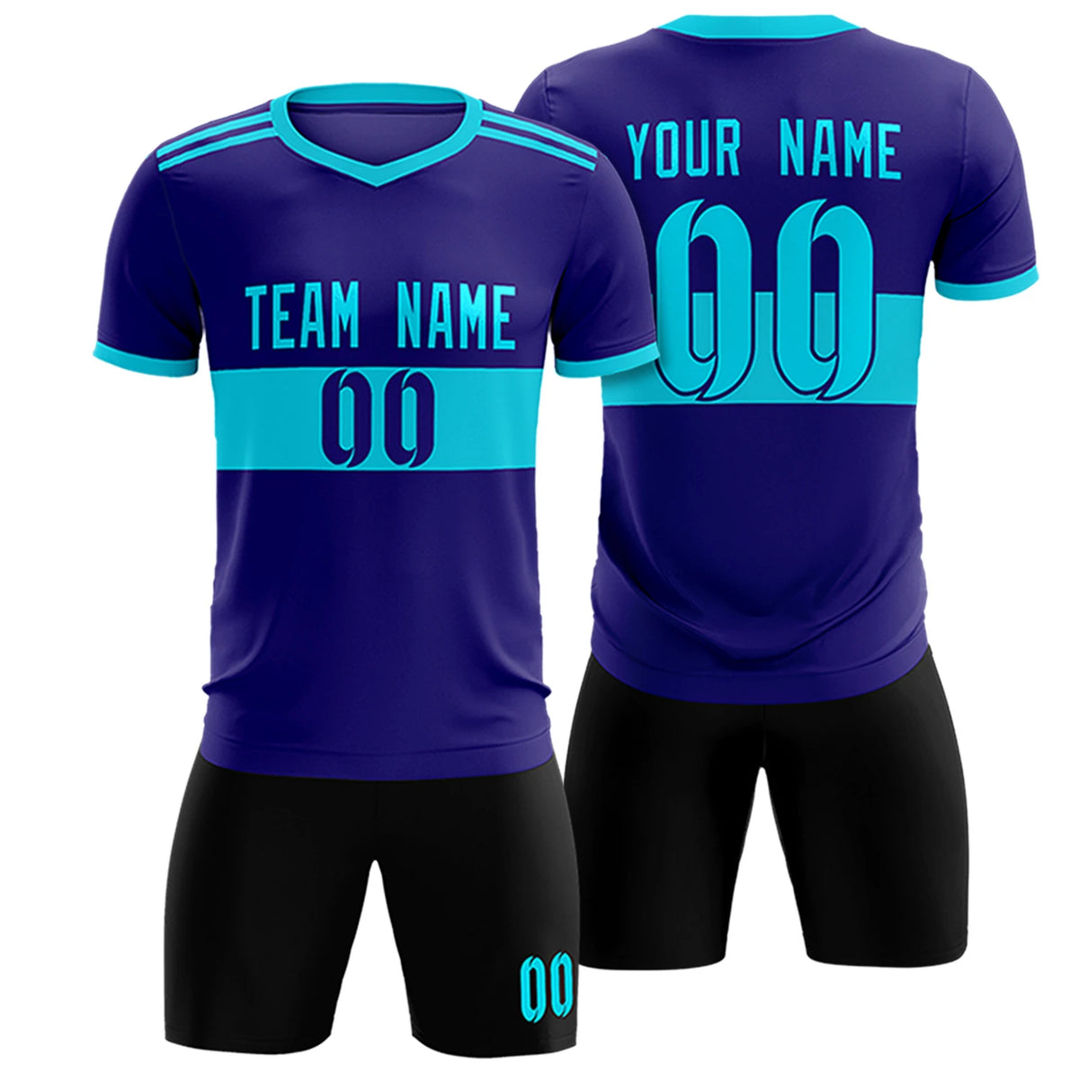 Custom Purple Black Breathable Soccer Sets Jersey