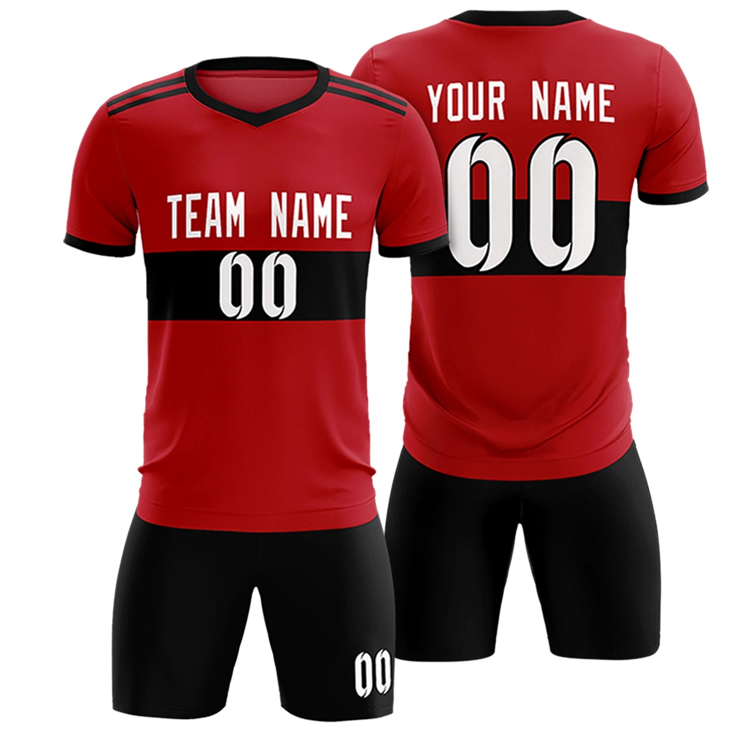 Custom Red Black Breathable Soccer Sets Jersey