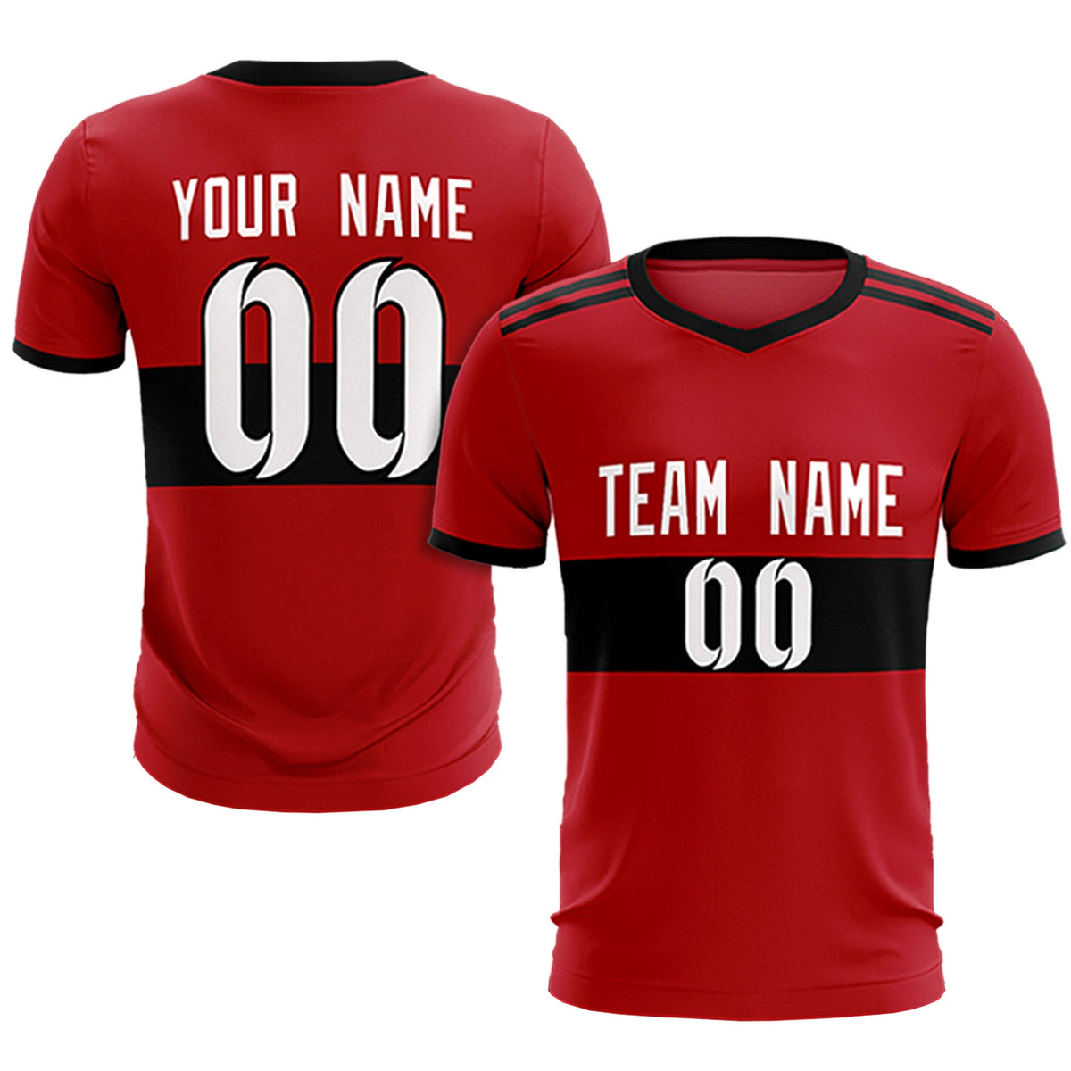 Custom Red Black Breathable Soccer Sets Jersey