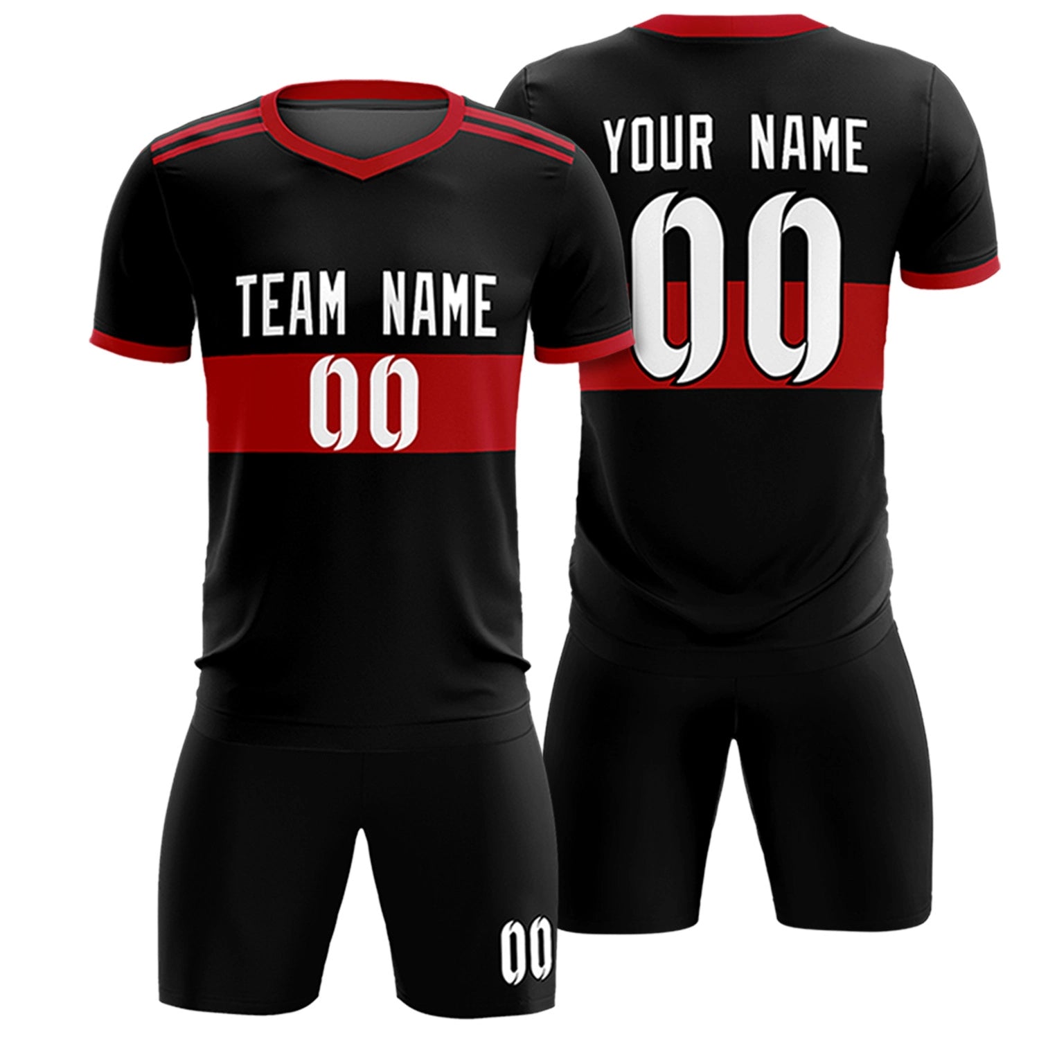 Custom Black Black Breathable Soccer Sets Jersey