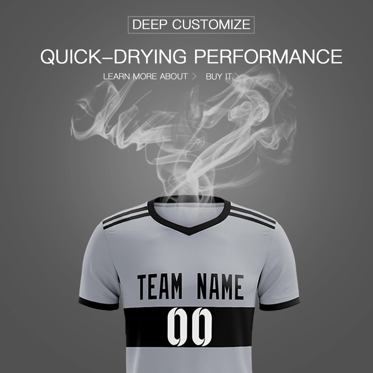 Custom Gray Black Breathable Soccer Sets Jersey