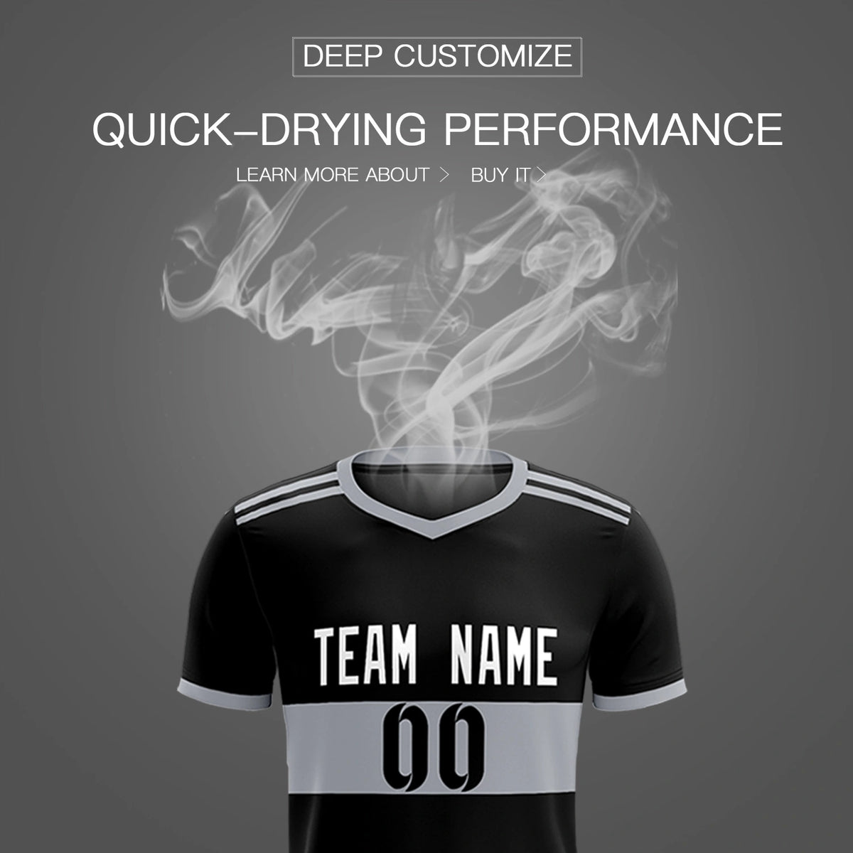 Custom Black Gray Breathable Soccer Sets Jersey