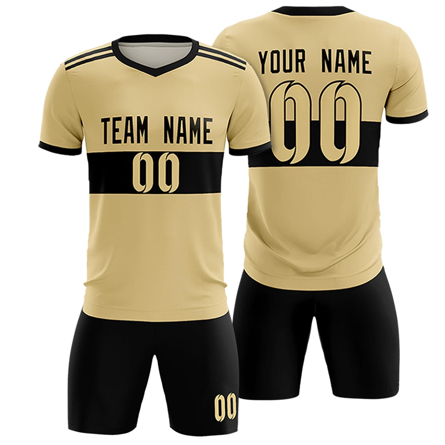 Custom Khaki Black Breathable Soccer Sets Jersey