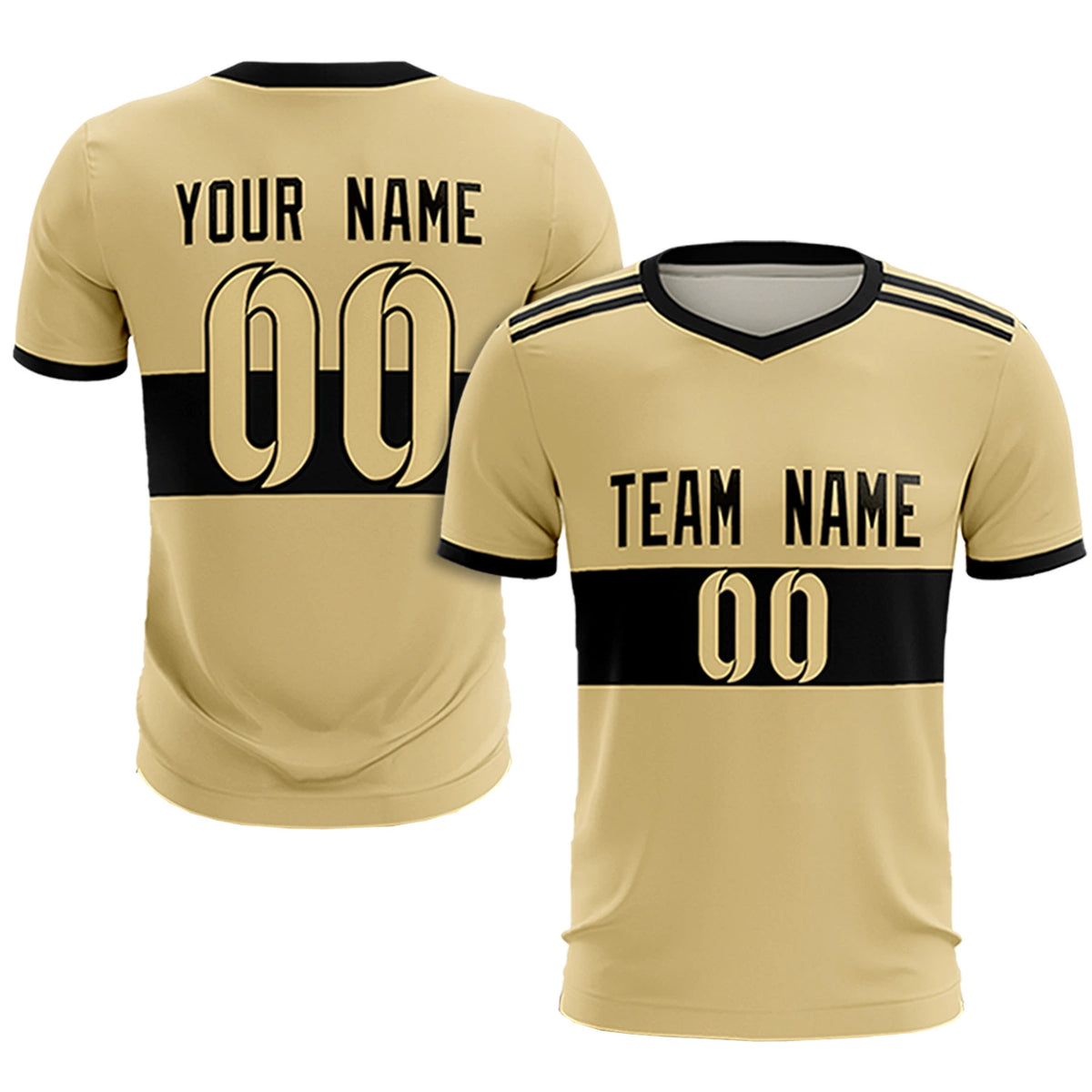 Custom Khaki Black Breathable Soccer Sets Jersey