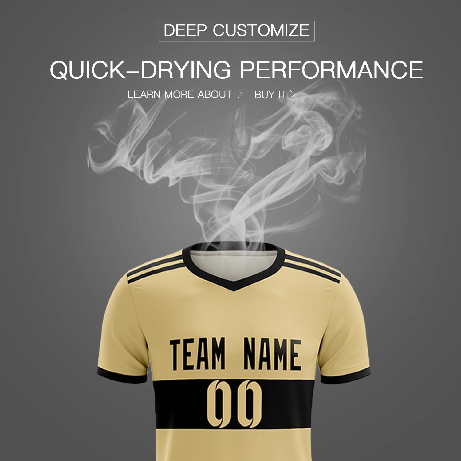 Custom Khaki Black Breathable Soccer Sets Jersey