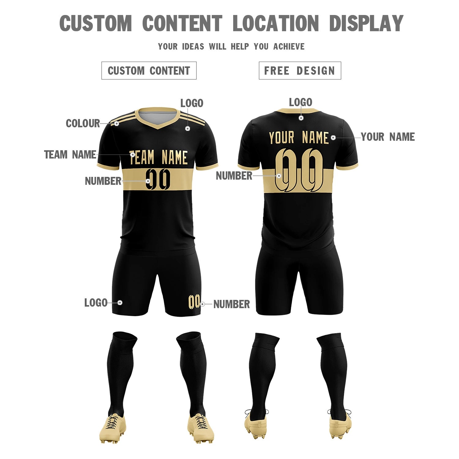 Custom Black Khaki Breathable Soccer Sets Jersey