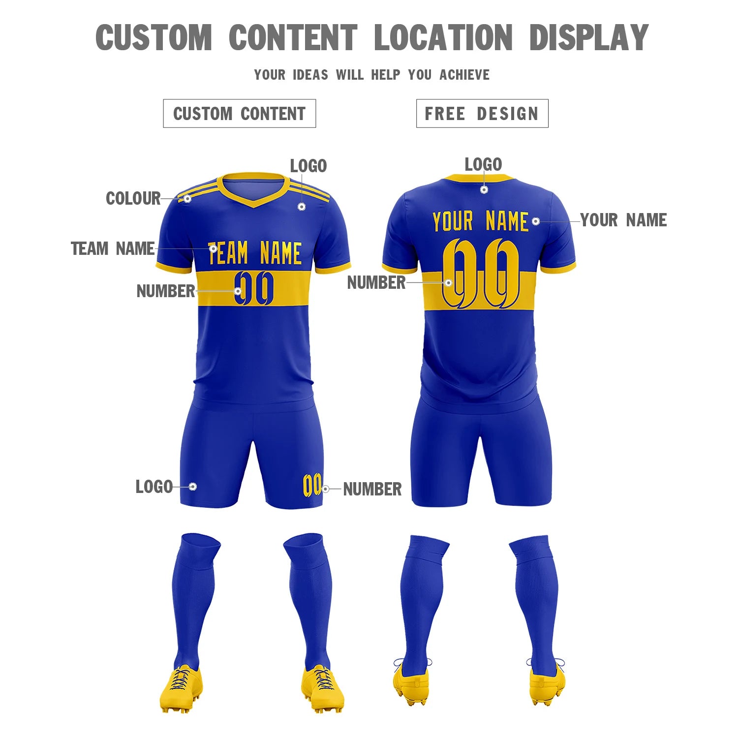 Custom Royal Blue-Gold 01 Breathable Soccer Sets Jersey
