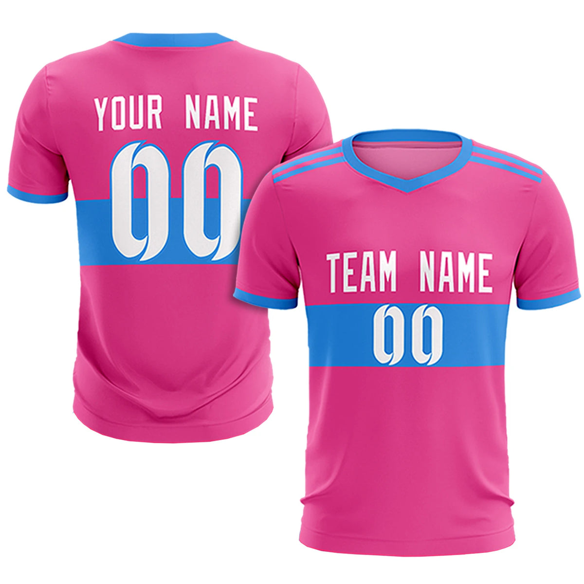 Custom Pink-Powder Blue Breathable Soccer Sets Jersey