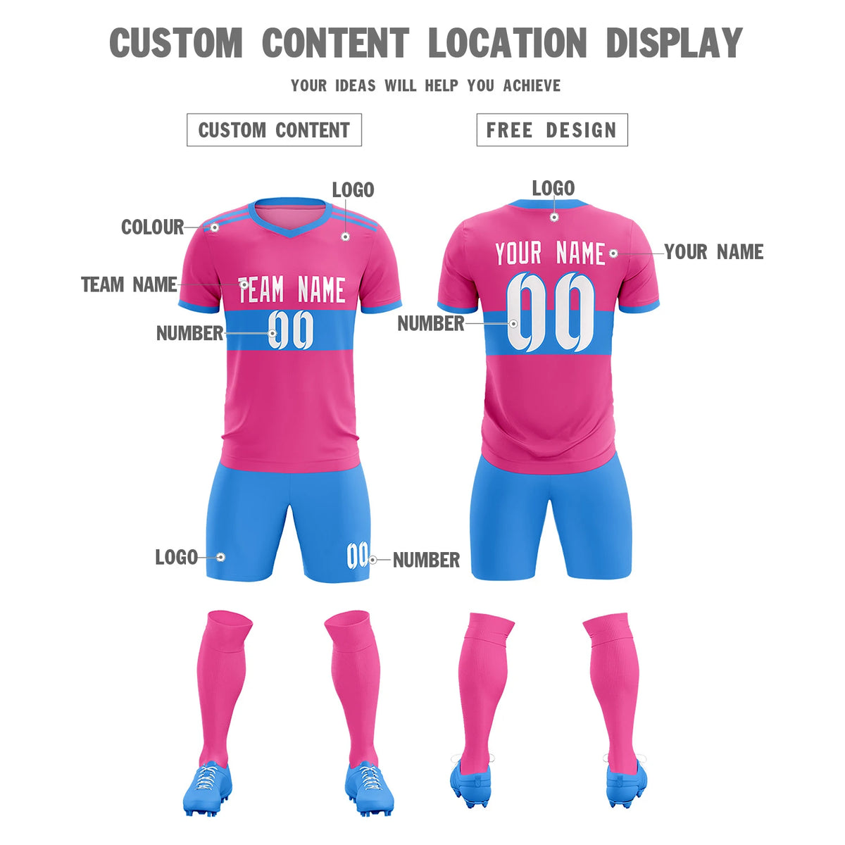 Custom Pink-Powder Blue Breathable Soccer Sets Jersey