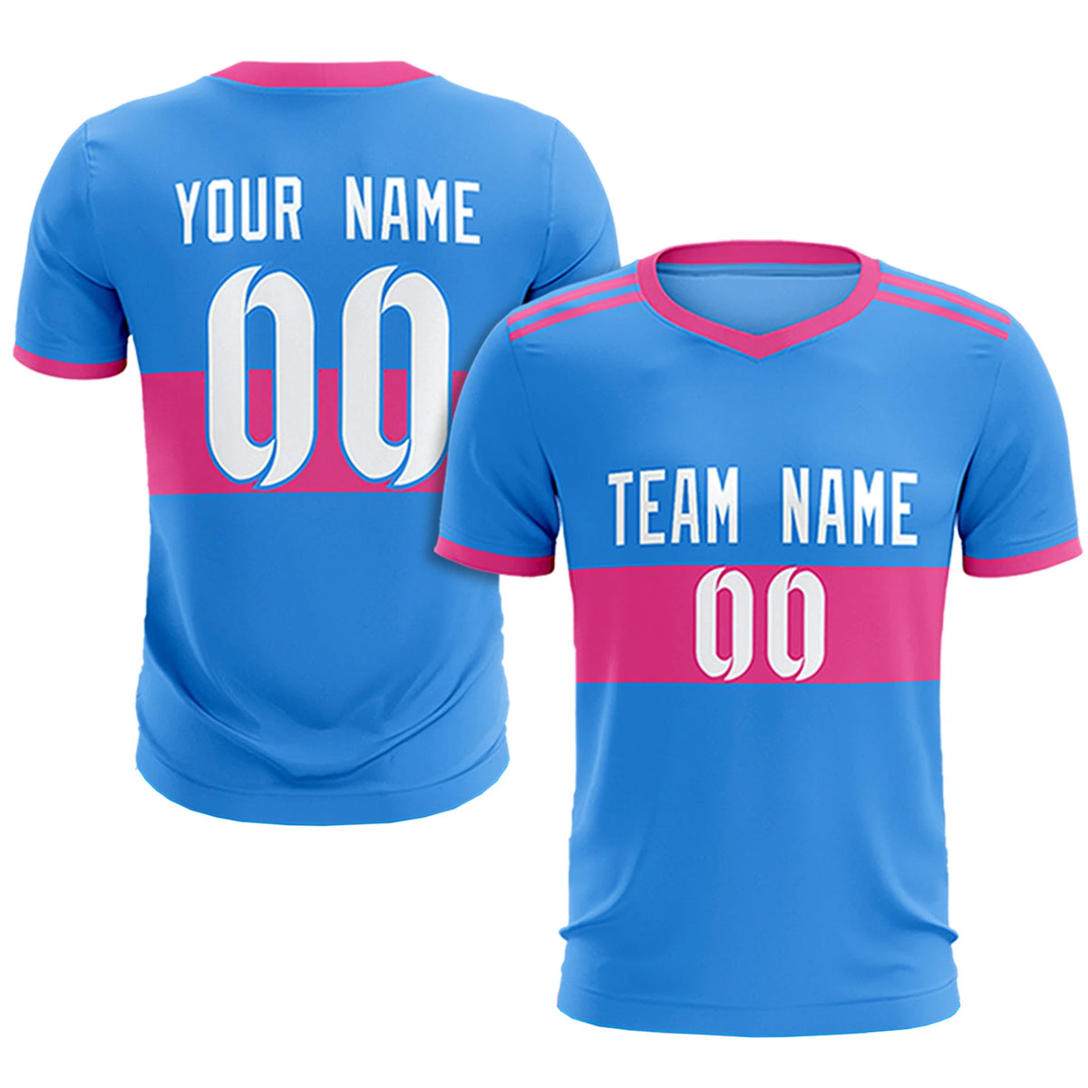 Custom Powder Blue-Pink Breathable Soccer Sets Jersey