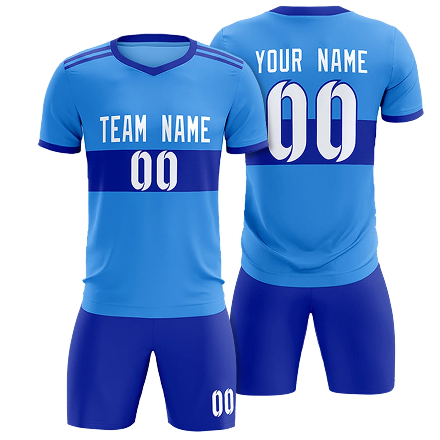 Custom Powder Blue-Royal Blue Breathable Soccer Sets Jersey