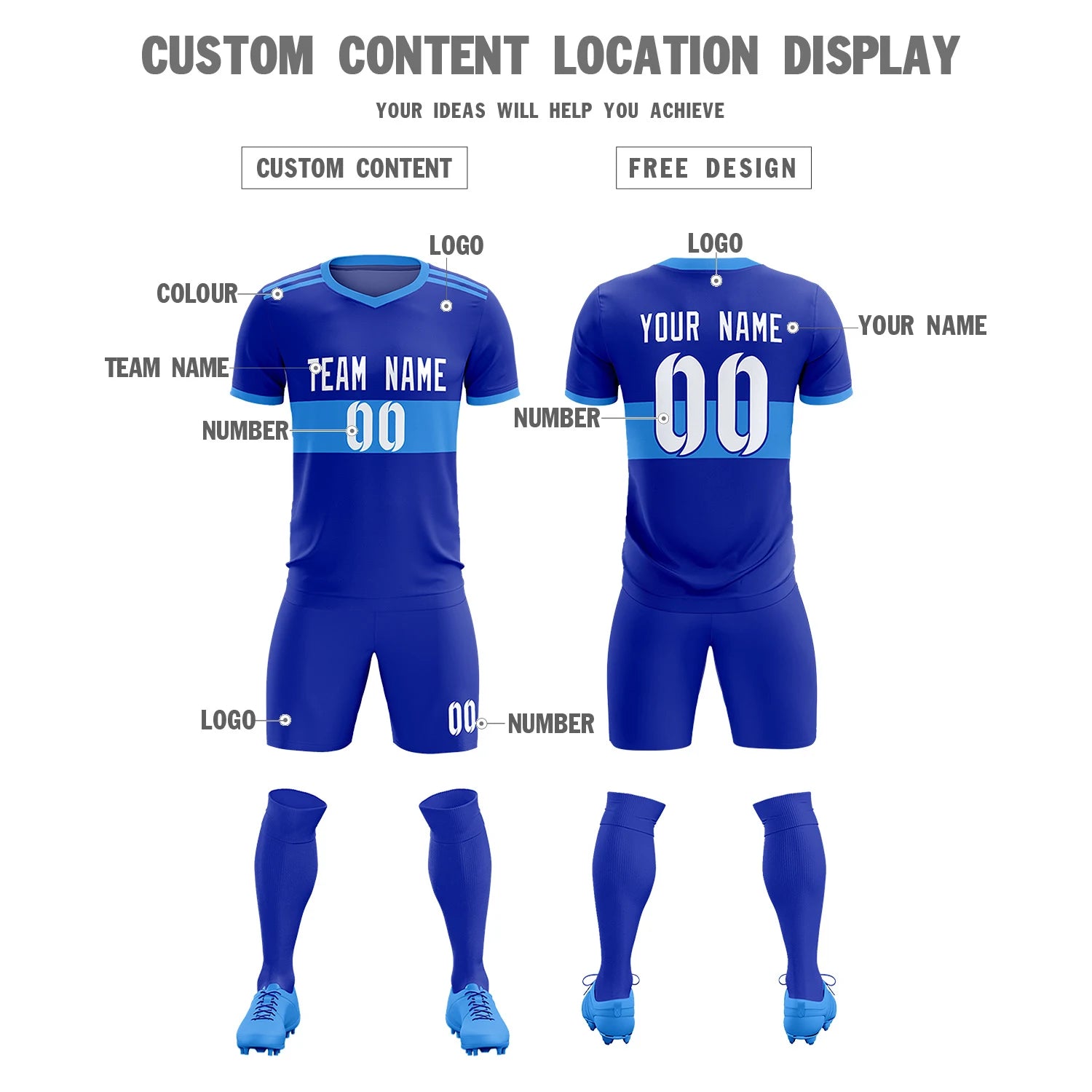Custom Royal Blue-Powder Blue Breathable Soccer Sets Jersey