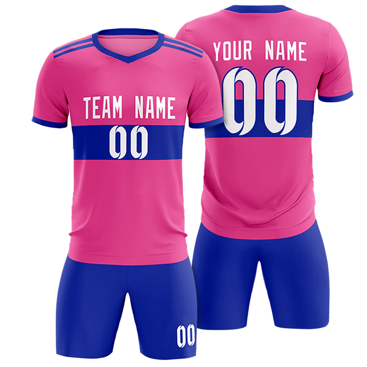 Custom Pink-Royal Blue Breathable Soccer Sets Jersey
