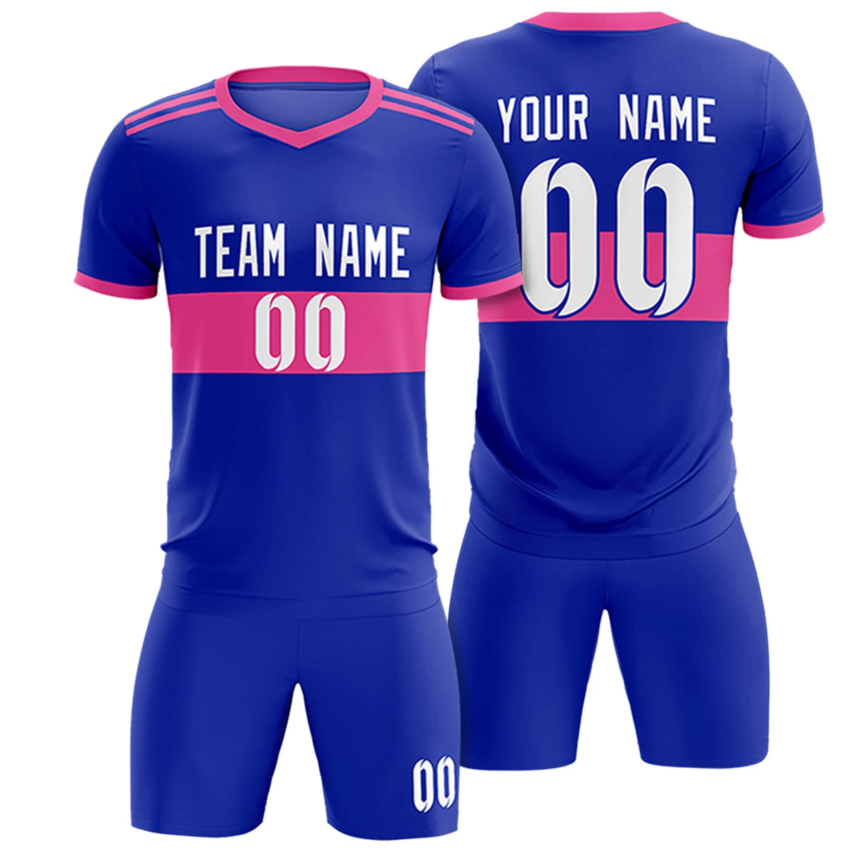 Custom Royal Blue-Pink Breathable Soccer Sets Jersey